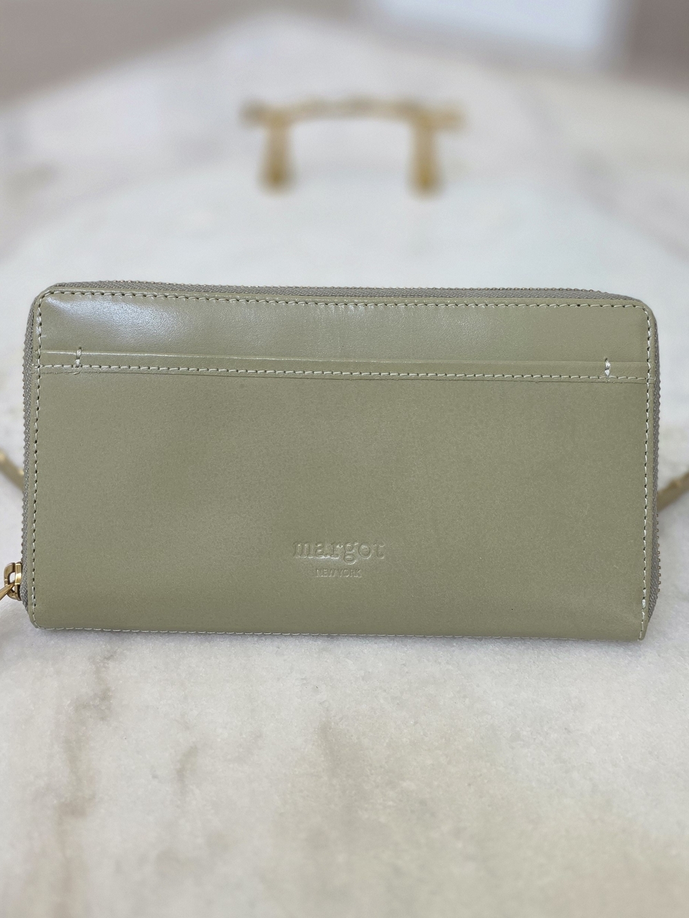 Margot New York Gabby Large Leather Zip Around Wallet Wristlet in Sage Green